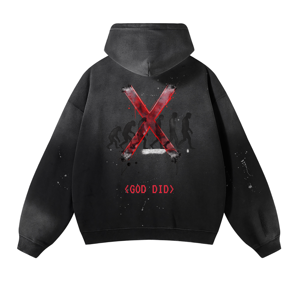 Vintage Washed Frayed Fleece Hoodie